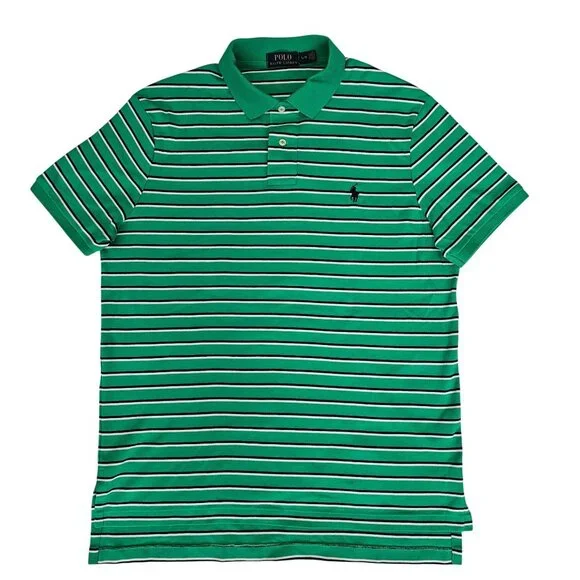 POLO Ralph Lauren Men's Green Striped Short Sleeve Classic Polo Shirt Size L/G - Picture 2 of 12